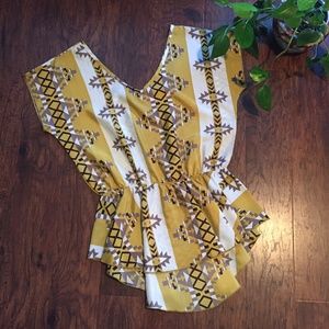 Mustard Tribal Print Short Sleeve Blouse